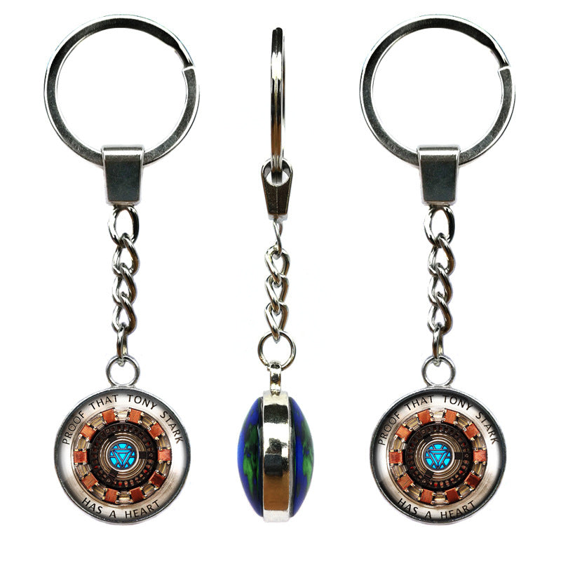 Double-sided pendant Iron Man Heart Time Gemstone Keychain