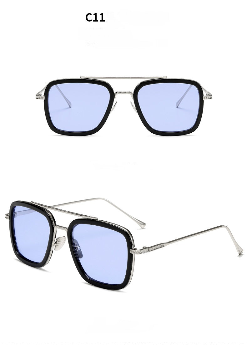 New Fashion Sunglasses Men Metal Square Iron Man Glasses