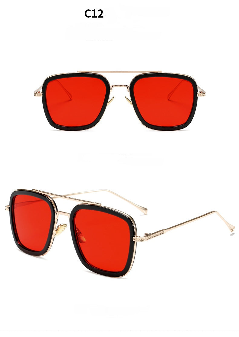 New Fashion Sunglasses Men Metal Square Iron Man Glasses