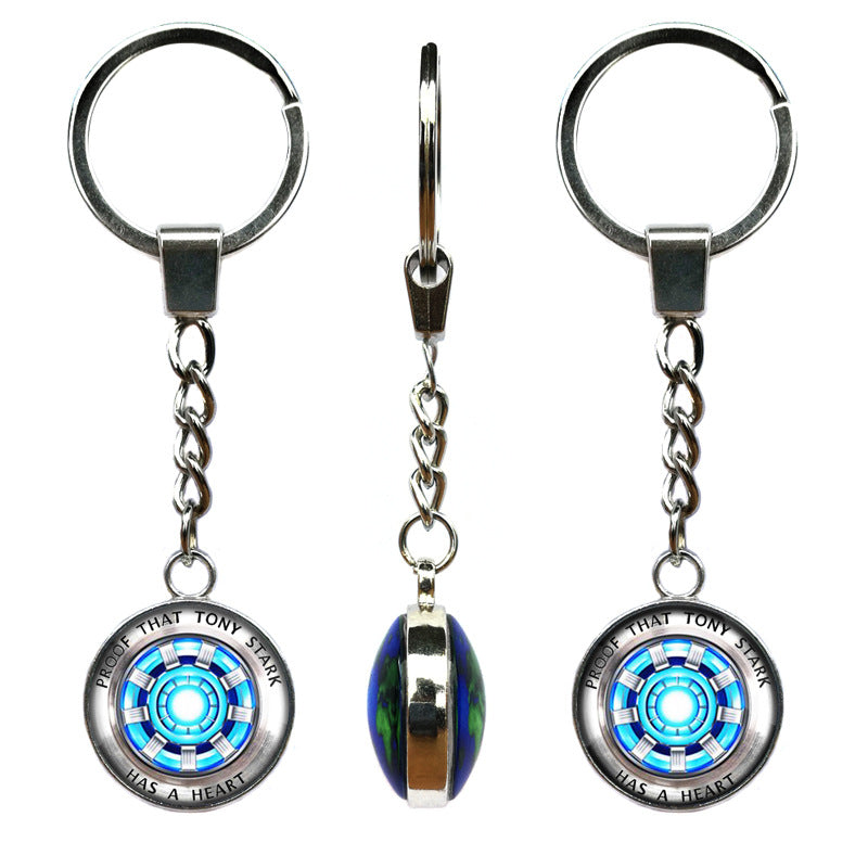 Double-sided pendant Iron Man Heart Time Gemstone Keychain