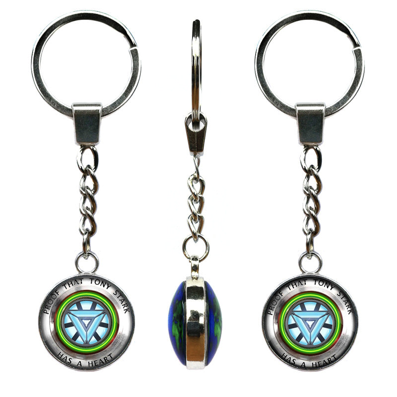 Double-sided pendant Iron Man Heart Time Gemstone Keychain