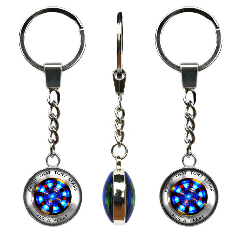 Double-sided pendant Iron Man Heart Time Gemstone Keychain