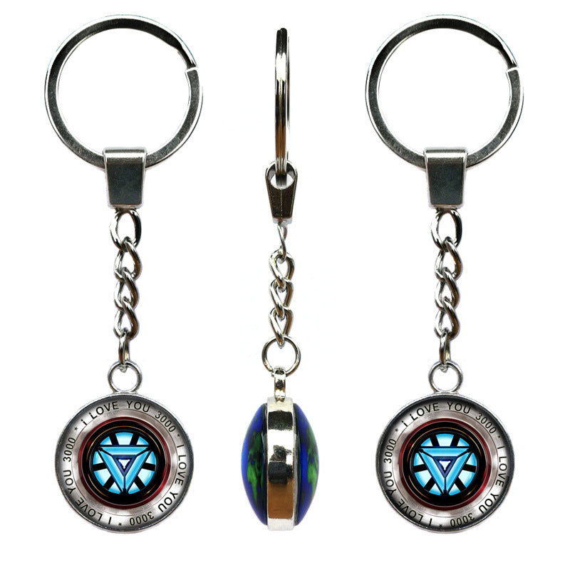 Double-sided pendant Iron Man Heart Time Gemstone Keychain