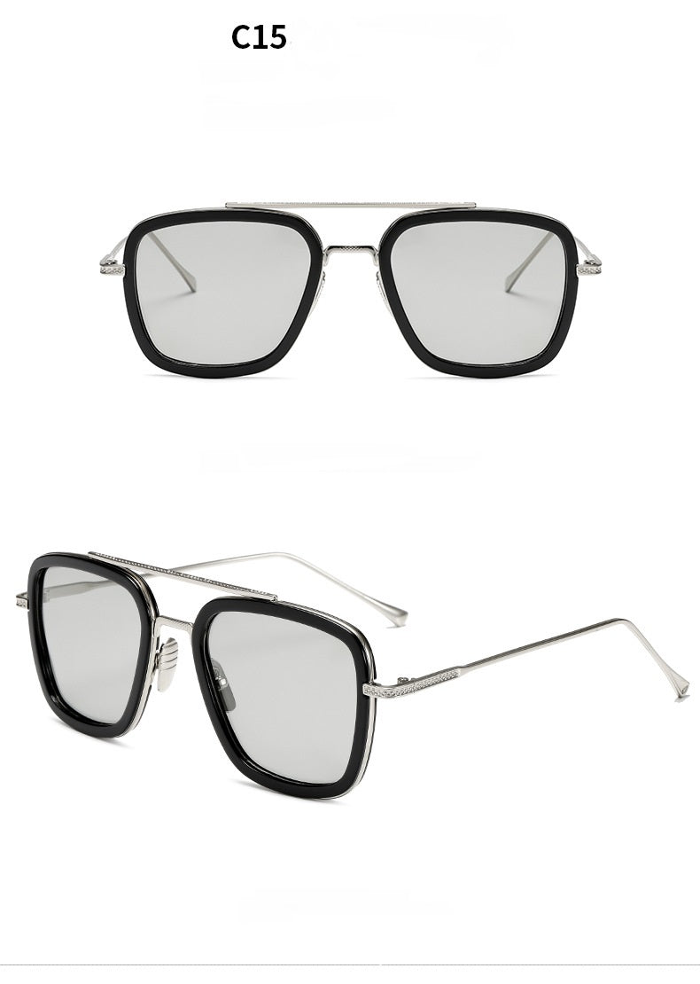 New Fashion Sunglasses Men Metal Square Iron Man Glasses