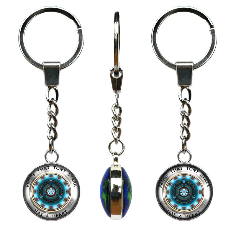 Double-sided pendant Iron Man Heart Time Gemstone Keychain