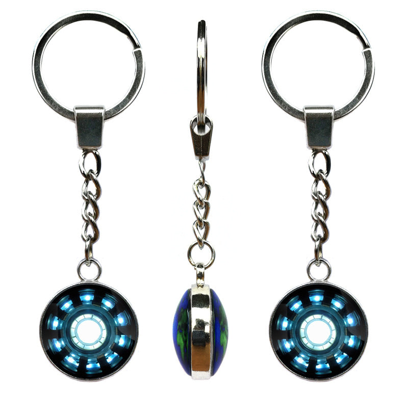 Double-sided pendant Iron Man Heart Time Gemstone Keychain