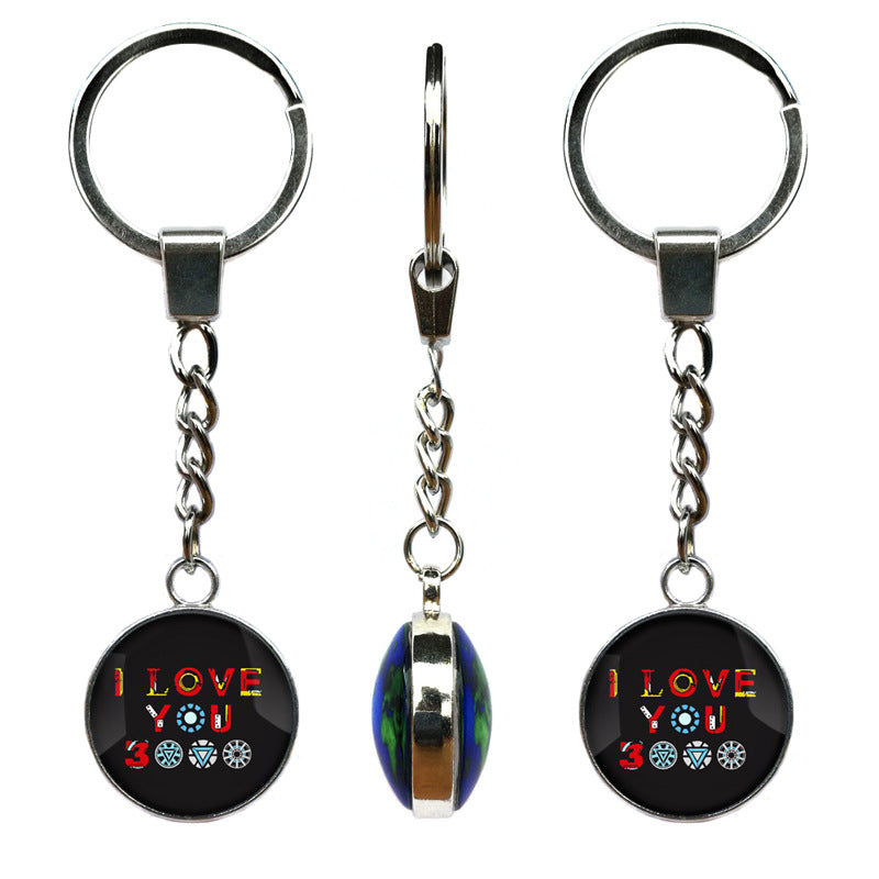 Double-sided pendant Iron Man Heart Time Gemstone Keychain