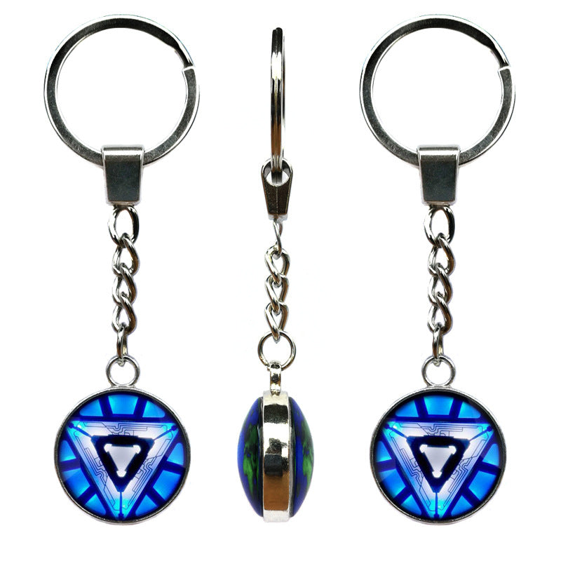 Double-sided pendant Iron Man Heart Time Gemstone Keychain